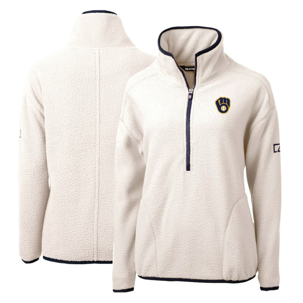 Milwaukee Brewers Cutter & Buck Women's Cascade Eco Sherpa Fleece Quarter-Zip Pullover Jacket - MLB Jackets