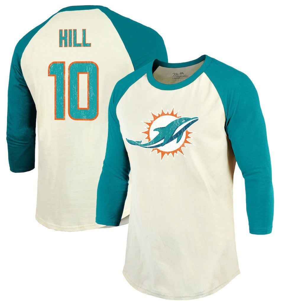 Miami Dolphins Tyreek Hill  Majestic Threads Vintage Player Name & Number Raglan 3/4-Sleeve T-Shirt | NFL Discount