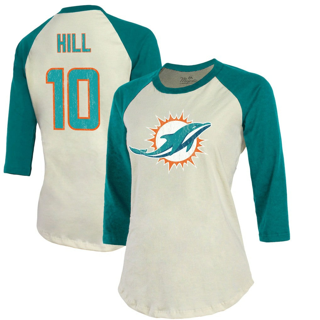 Miami Dolphins Tyreek Hill  Majestic Threads Vintage Player Name & Number Raglan 3/4-Sleeve T-Shirt | NFL Online