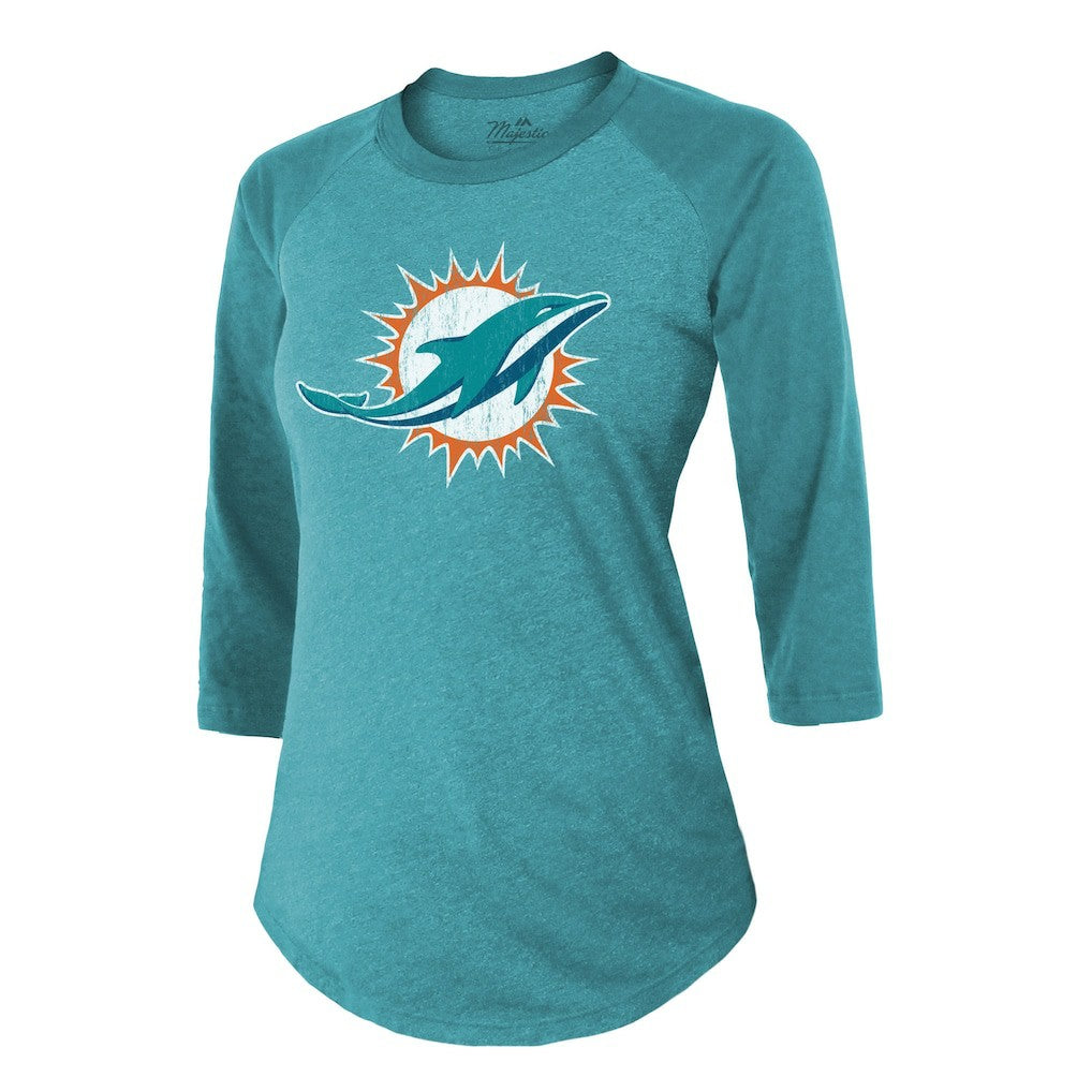 Miami Dolphins Tyreek Hill  Majestic Threads Women's Name & Number Raglan 3/4 Sleeve T-Shirt | NFL US