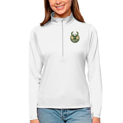 White Milwaukee Bucks Antigua Women's Tribute Half-Zip Top | NBA