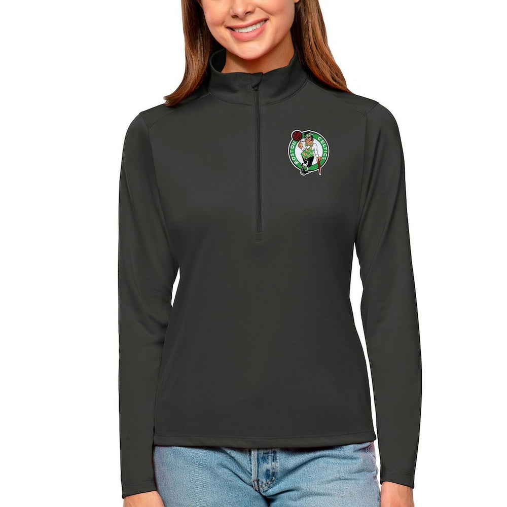 Charcoal Boston Celtics Antigua Women's Tribute Half-Zip Top | NBA