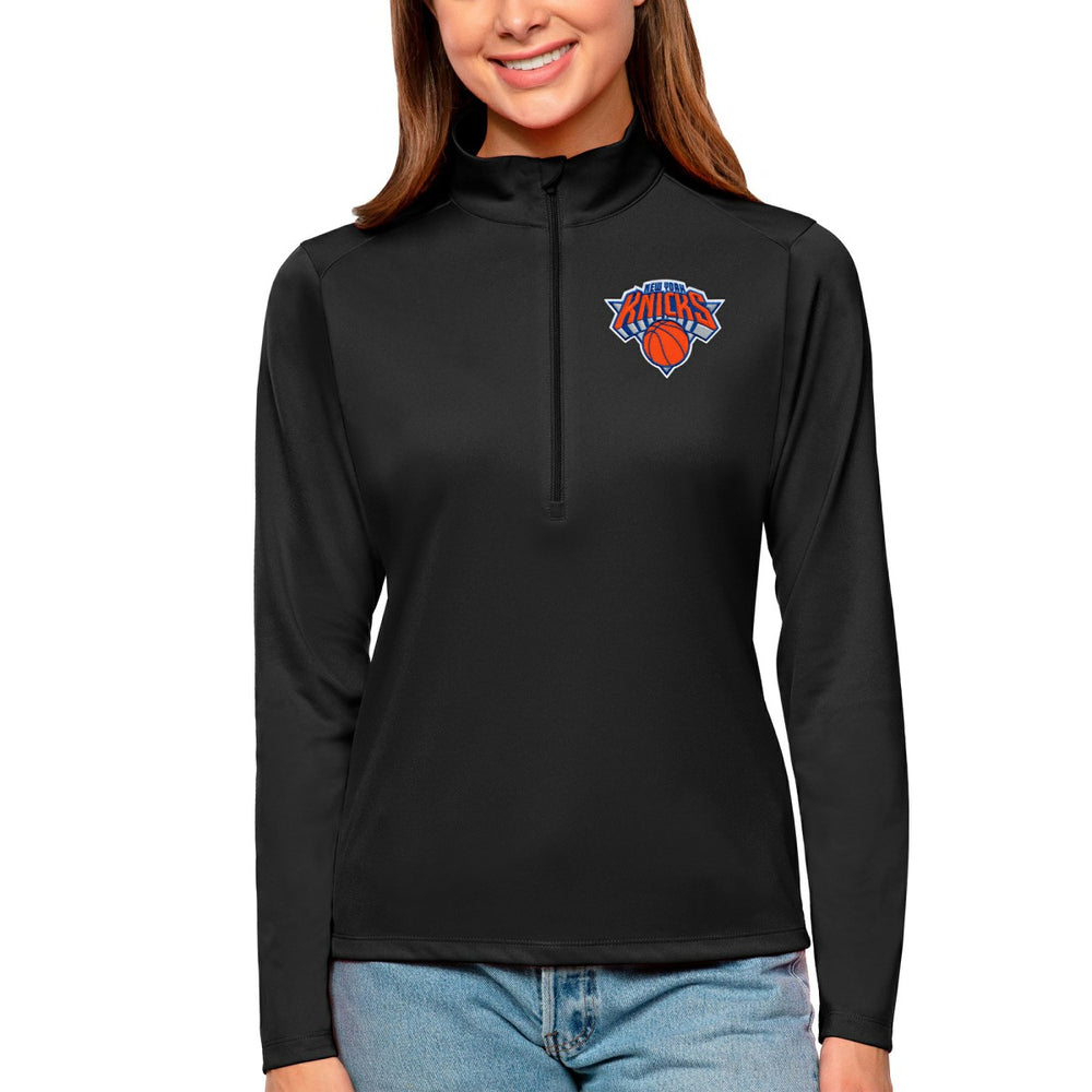 Black New York Knicks Antigua Women's Tribute Half-Zip Top | NBA