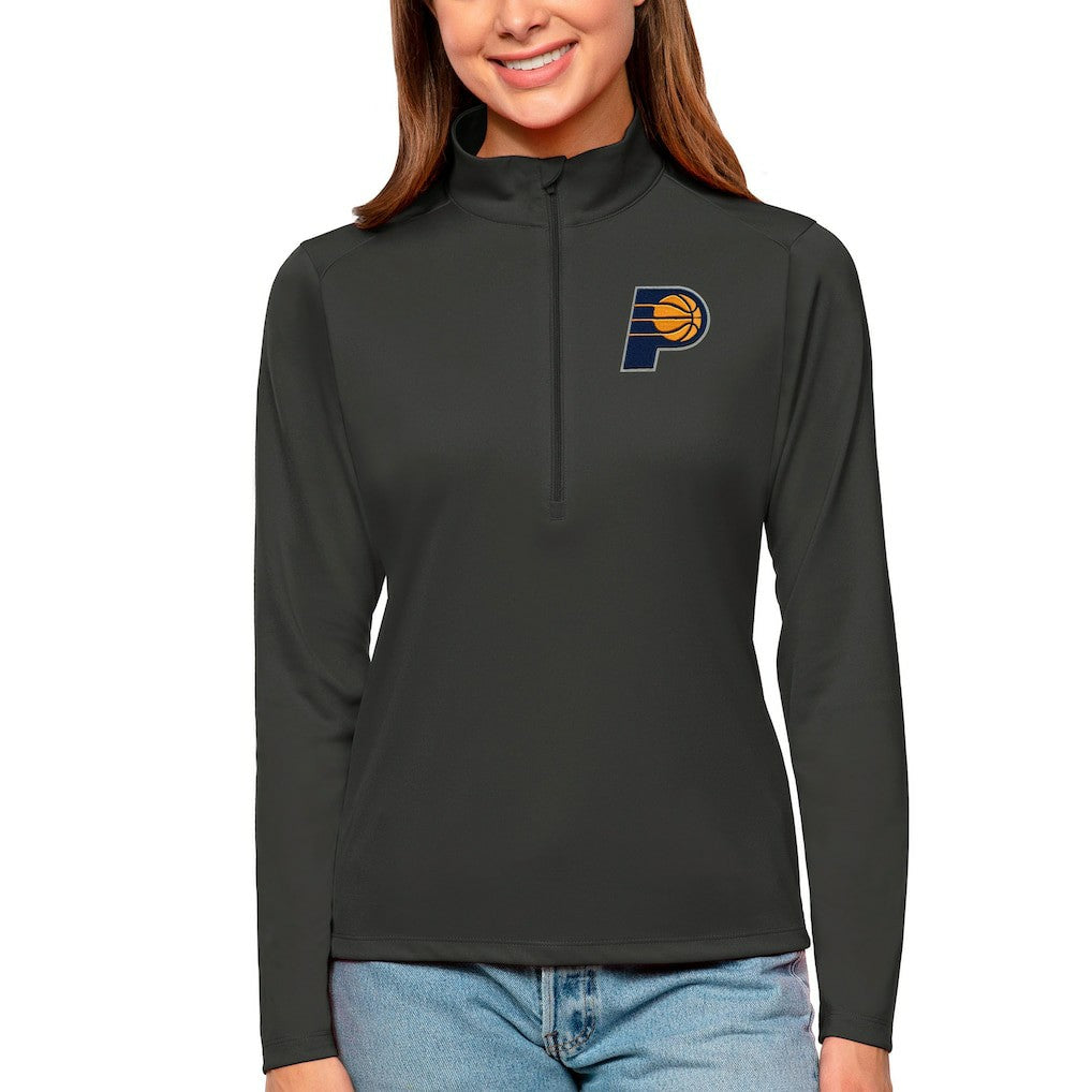 Charcoal Indiana Pacers Antigua Women's Tribute Half-Zip Top | NBA