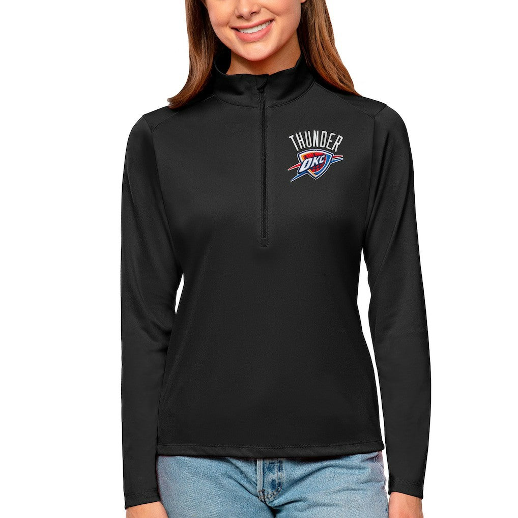 Black Oklahoma City Thunder Antigua Women's Tribute Half-Zip Top | NBA