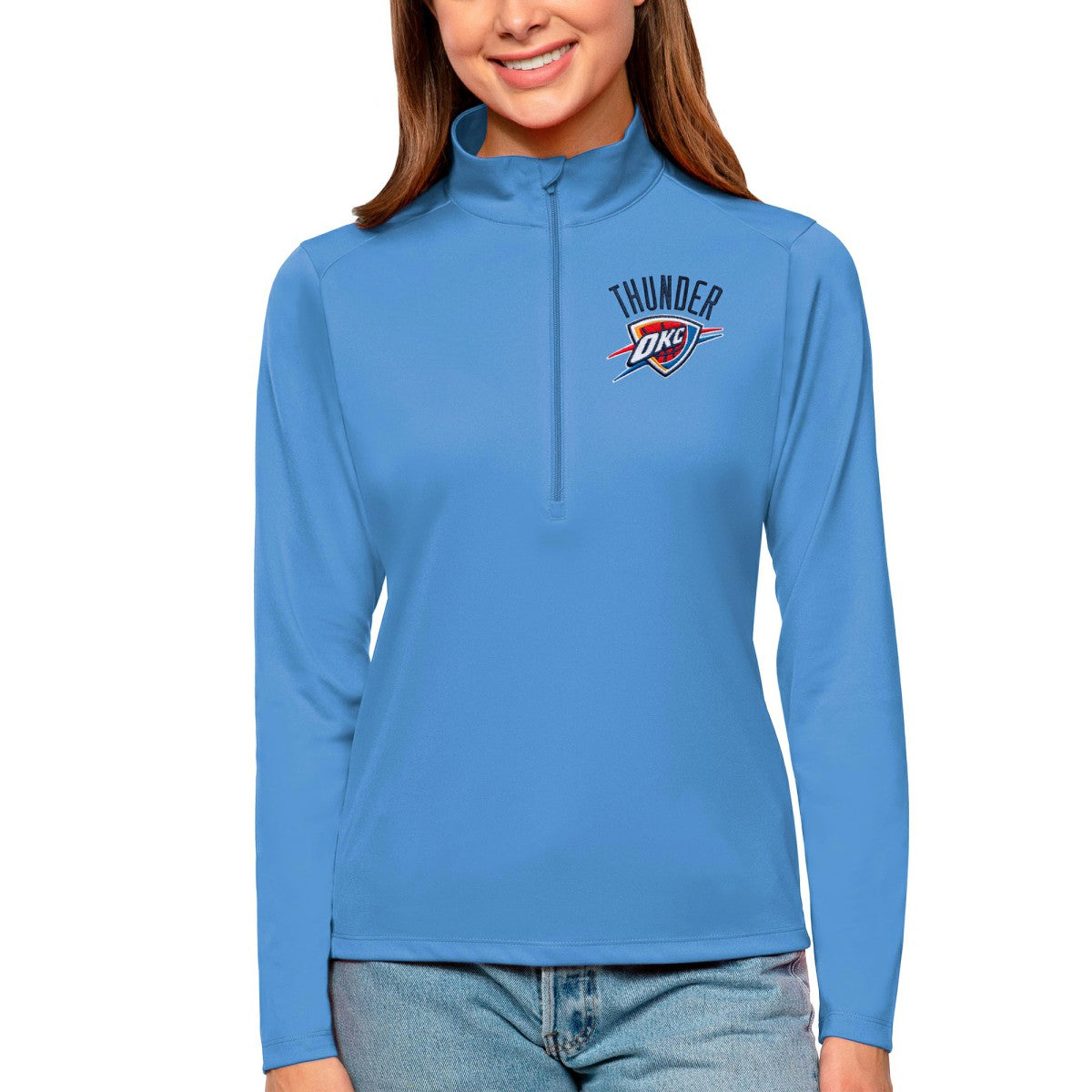 Blue Oklahoma City Thunder Antigua Women's Tribute Half-Zip Top | NBA