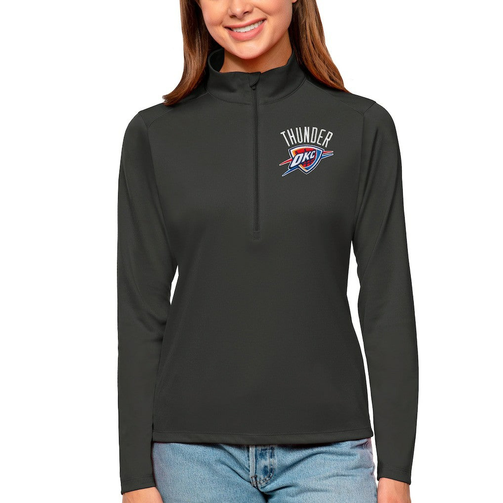 Charcoal Oklahoma City Thunder Antigua Women's Tribute Half-Zip Top | NBA