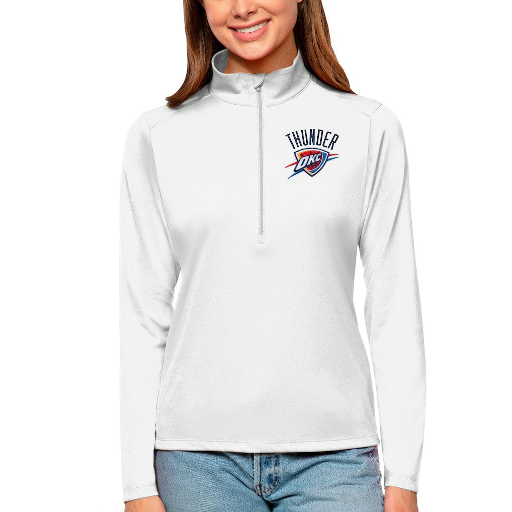 White Oklahoma City Thunder Antigua Women's Tribute Half-Zip Top | NBA