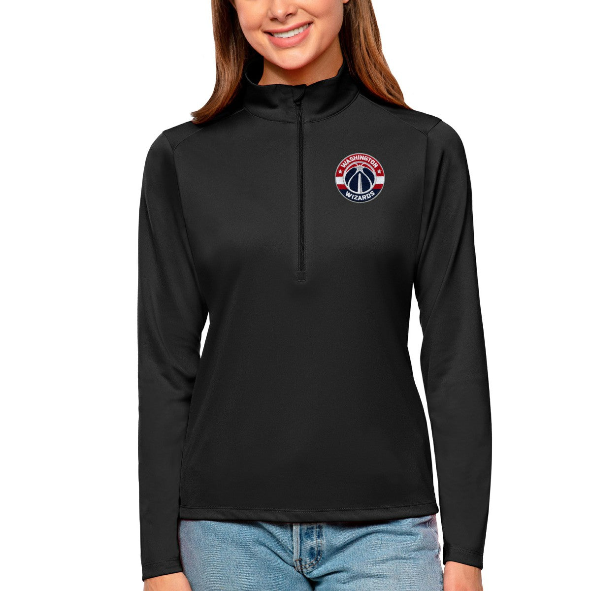Black Washington Wizards Antigua Women's Tribute Half-Zip Top | NBA