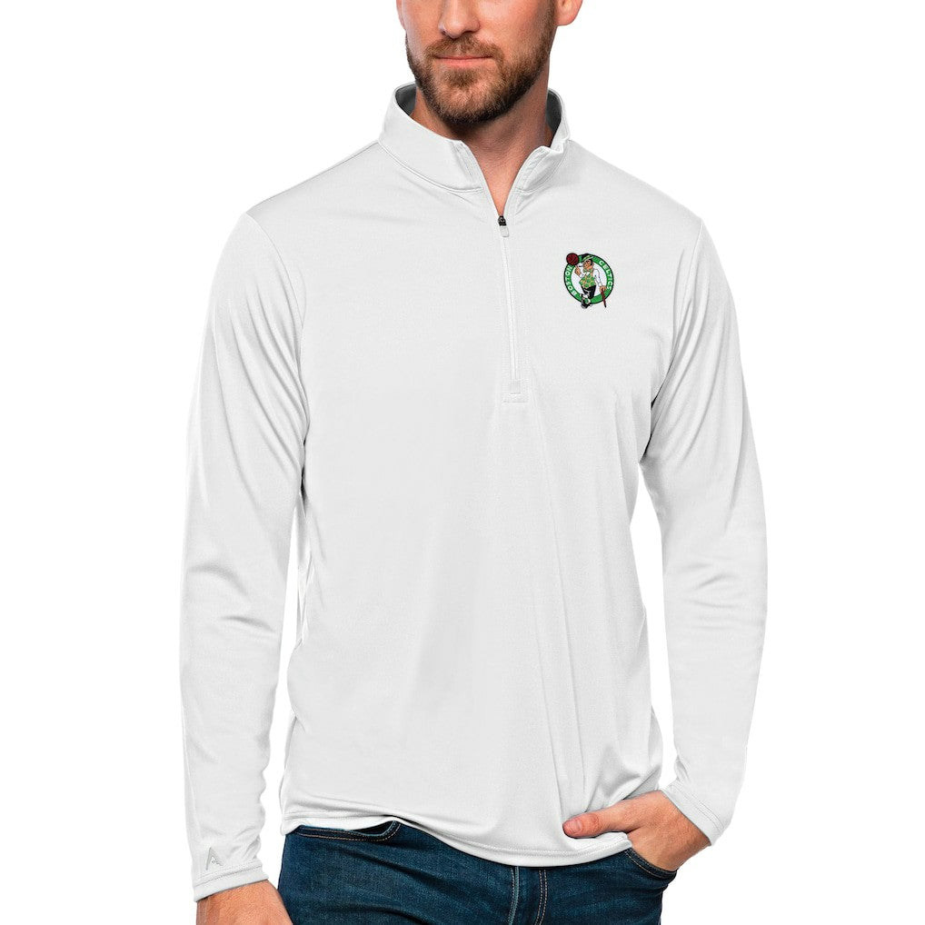 White Boston Celtics Antigua Tribute Quarter-Zip Pullover Top | NBA