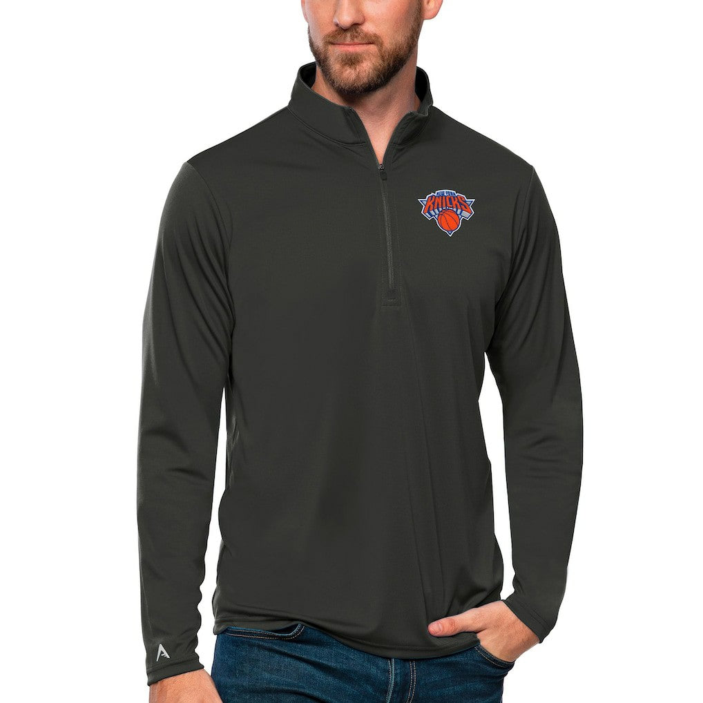 Charcoal New York Knicks Antigua Tribute Quarter-Zip Pullover Top | NBA
