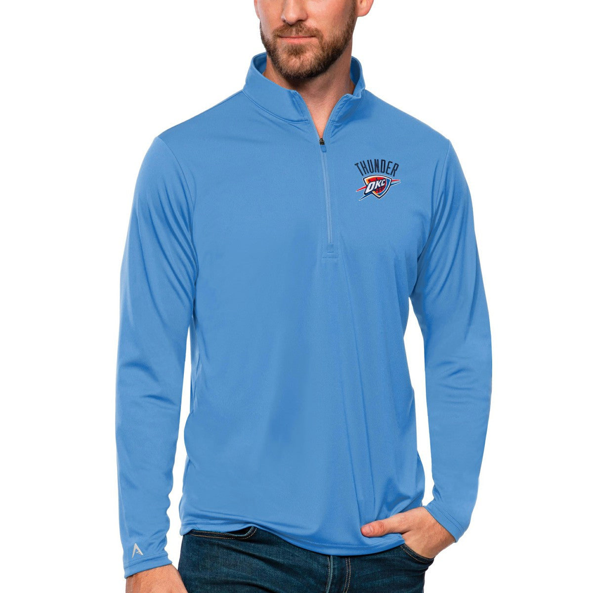 Blue Oklahoma City Thunder Antigua Tribute Quarter-Zip Pullover Top | NBA