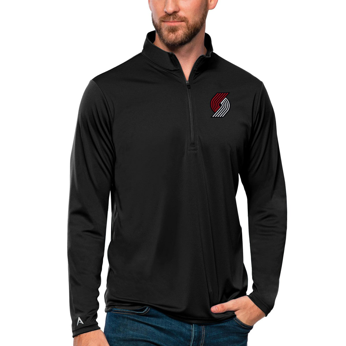 Black Portland Trail Blazers Antigua Tribute Quarter-Zip Pullover Top | NBA