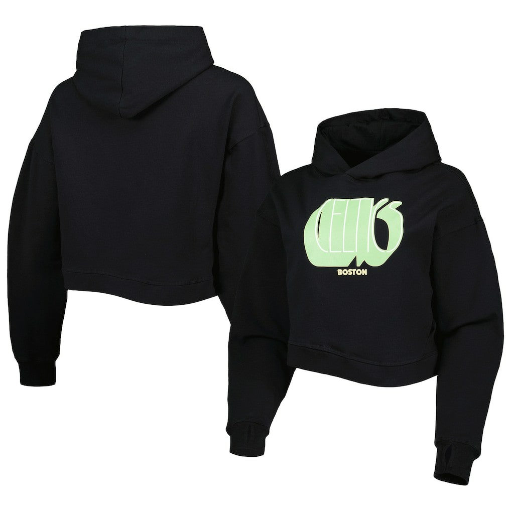 Black Boston Celtics Lusso Women's Layla World Tour Cropped Pullover Hoodie | NBA