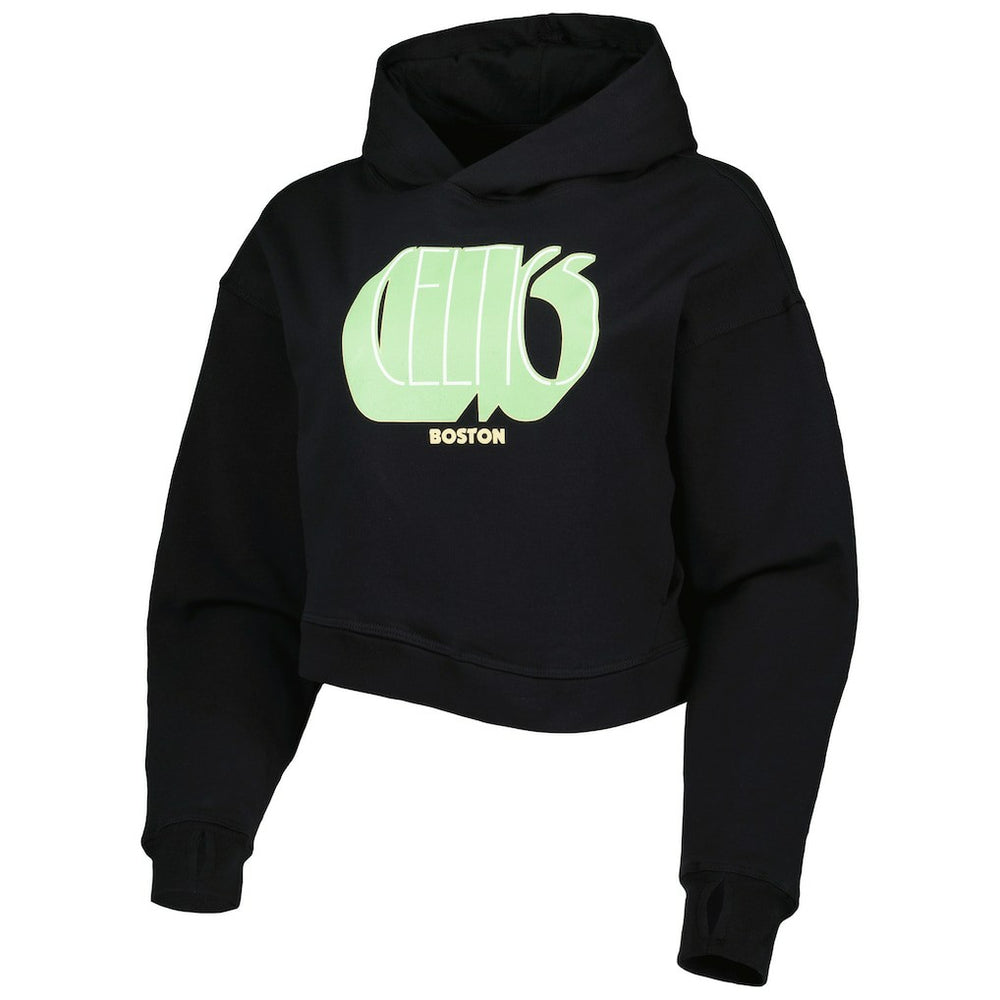 Black Boston Celtics Lusso Women's Layla World Tour Cropped Pullover Hoodie | NBA