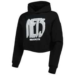 Black Brooklyn Nets Lusso Women's Layla World Tour Cropped Pullover Hoodie | NBA