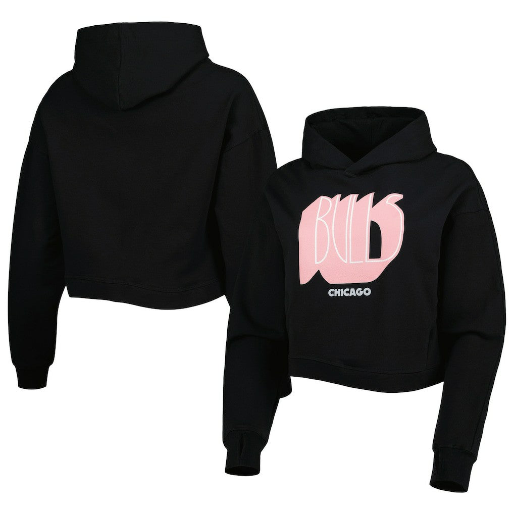 Black Chicago Bulls Lusso Women's Layla World Tour Cropped Pullover Hoodie sale | NBA