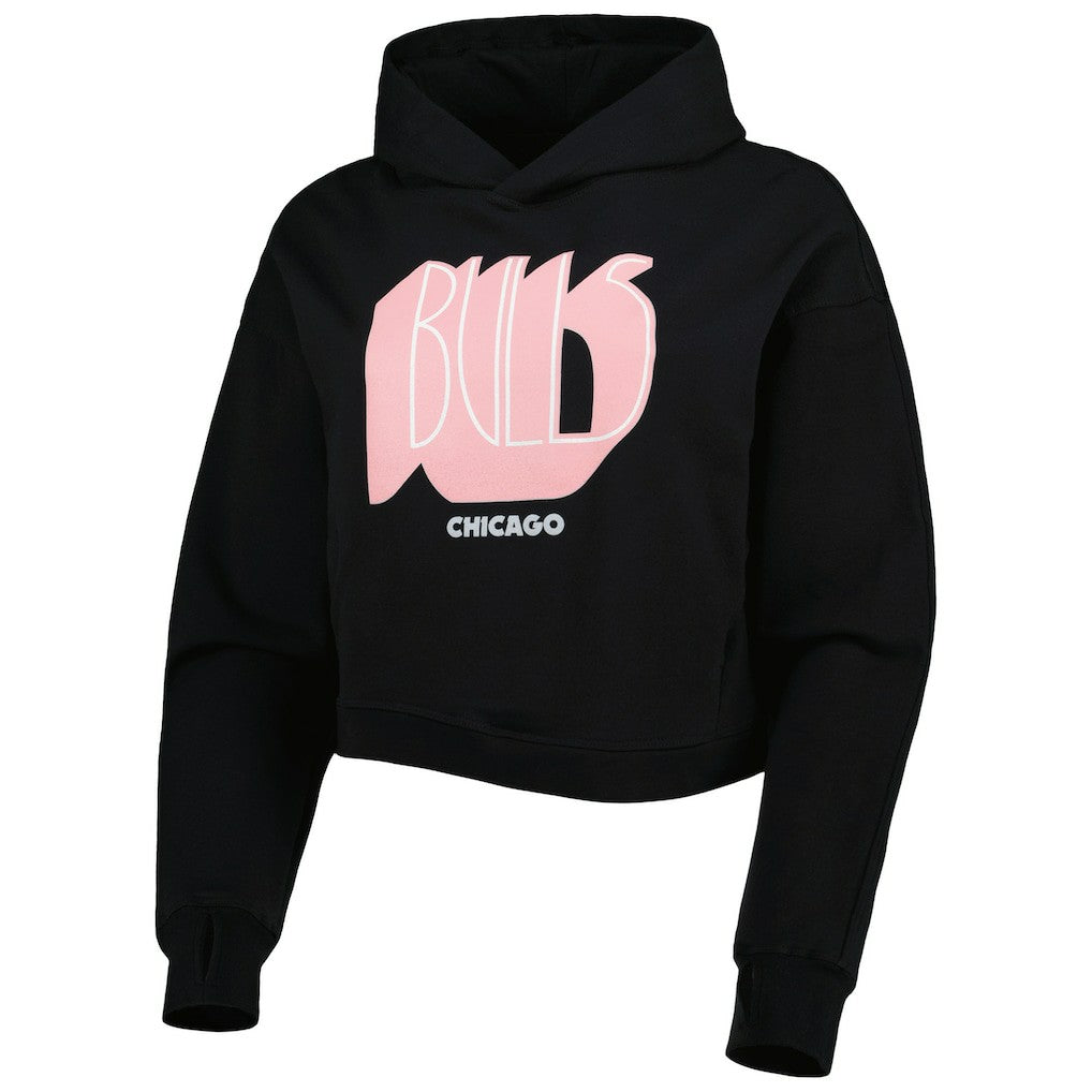 Black Chicago Bulls Lusso Women's Layla World Tour Cropped Pullover Hoodie sale | NBA