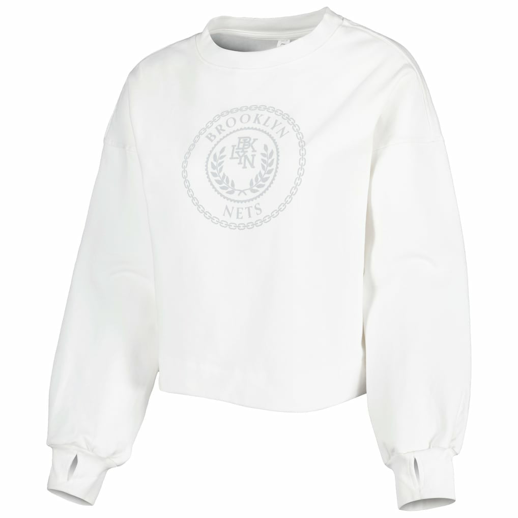 White Brooklyn Nets Lusso Women's Lola Ball and Chain Pullover Sweatshirt | NBA