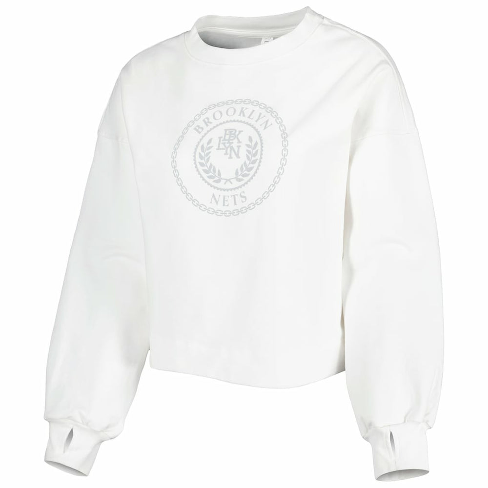 White Brooklyn Nets Lusso Women's Lola Ball and Chain Pullover Sweatshirt | NBA