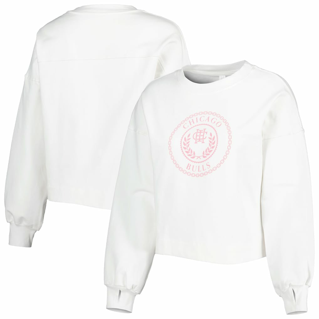 White Chicago Bulls Lusso Women's Lola Ball and Chain Pullover Sweatshirt | NBA