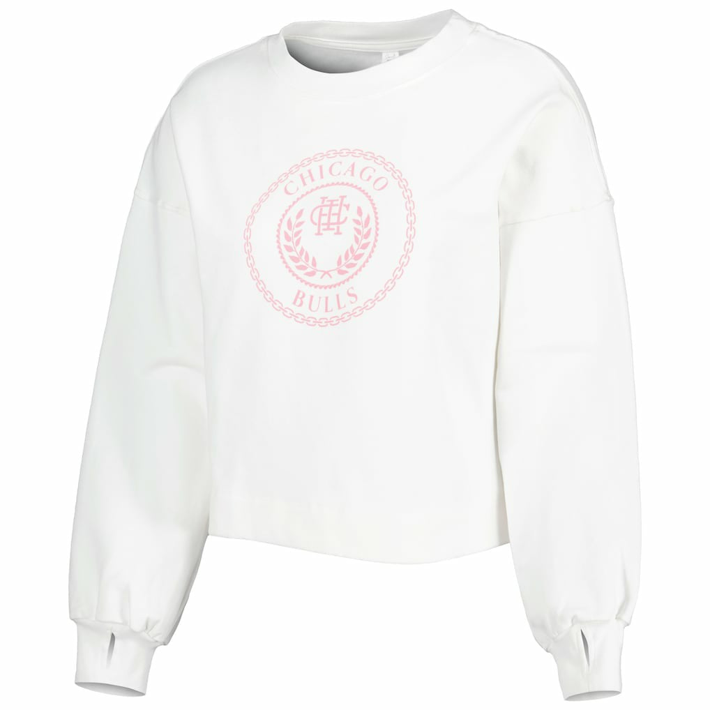 White Chicago Bulls Lusso Women's Lola Ball and Chain Pullover Sweatshirt | NBA