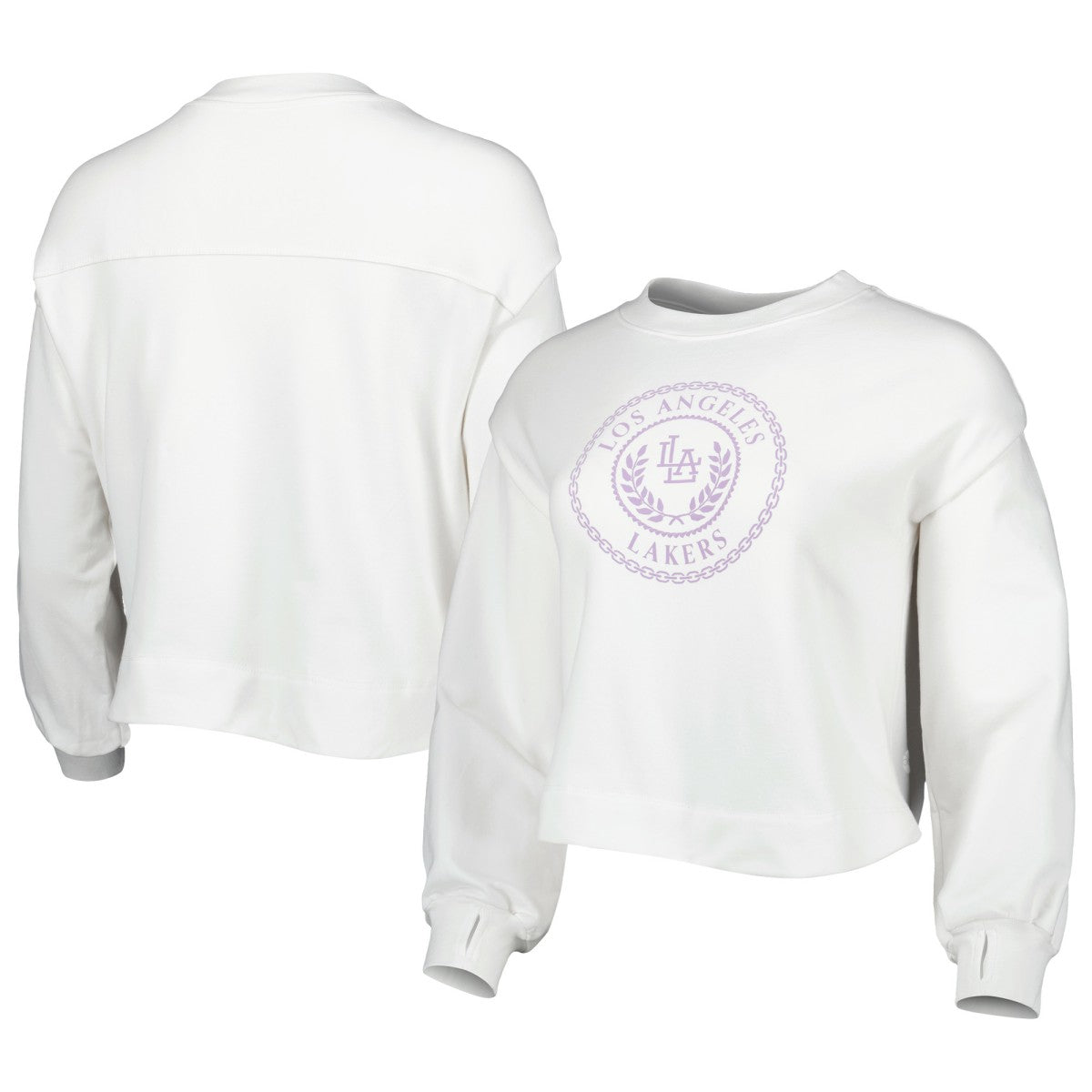 White Los Angeles Lakers Lusso Women's Lola Ball and Chain Pullover Sweatshirt | NBA