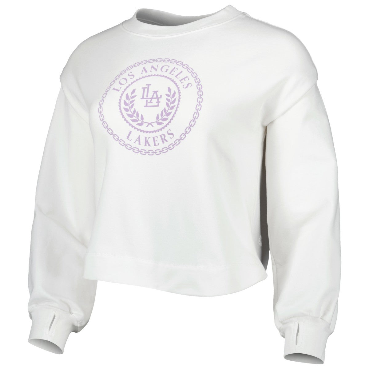 White Los Angeles Lakers Lusso Women's Lola Ball and Chain Pullover Sweatshirt | NBA