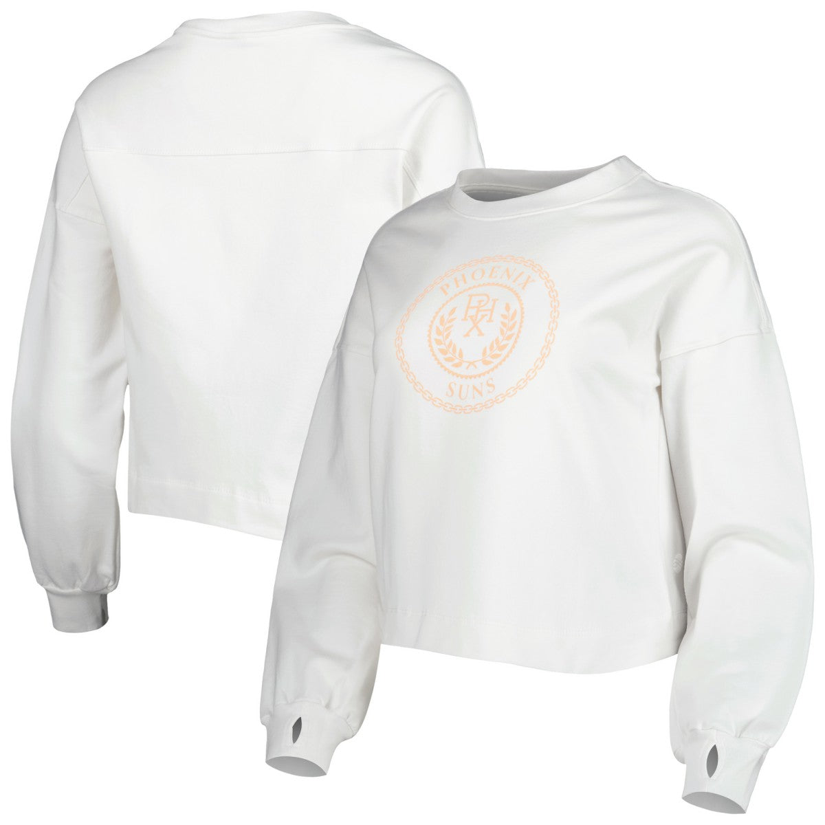 White Phoenix Suns Lusso Women's Lola Ball and Chain Pullover Sweatshirt | NBA