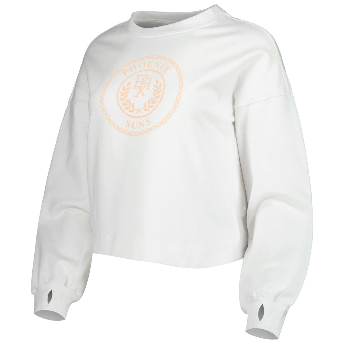 White Phoenix Suns Lusso Women's Lola Ball and Chain Pullover Sweatshirt | NBA