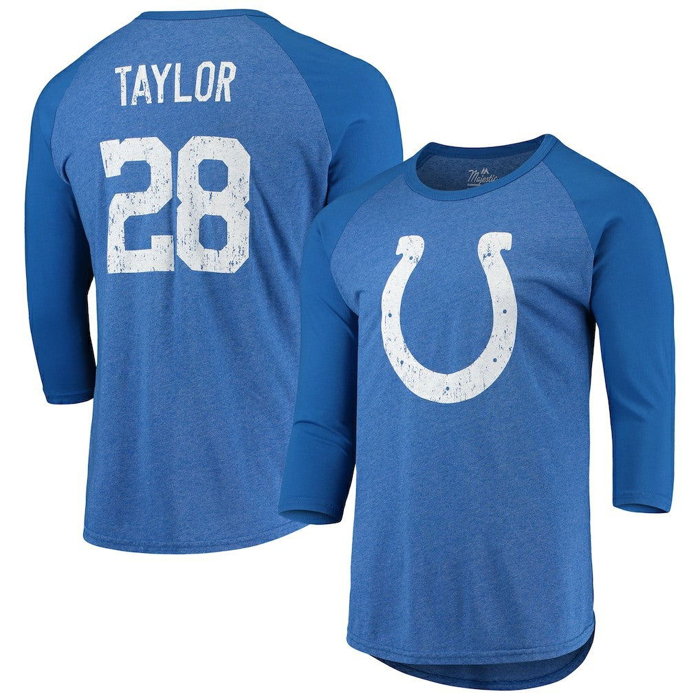 Indianapolis Colts Jonathan Taylor  Majestic Threads Name & Number Team Colorway Tri-Blend 3/4 Raglan Sleeve Player T-Shirt | NFL Online