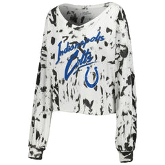 Indianapolis Colts Jonathan Taylor  Majestic Threads Women's Off-Shoulder Tie-Dye Name & Number Cropped Long Sleeve V-Neck T-Shirt | NFL US