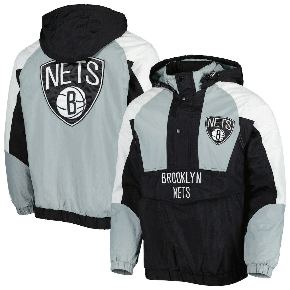 Black Brooklyn Nets Starter Body Check Raglan Hoodie Half-Zip Jacket | NBA