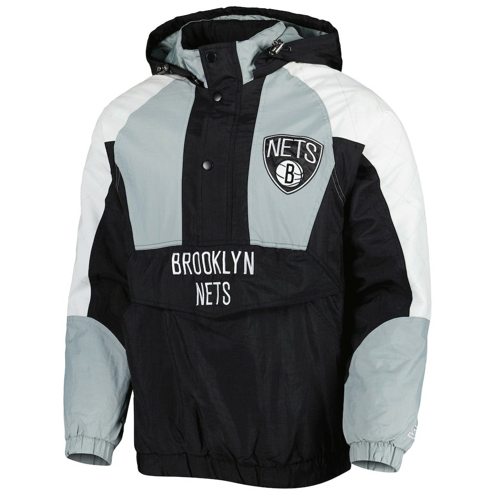 Black Brooklyn Nets Starter Body Check Raglan Hoodie Half-Zip Jacket | NBA