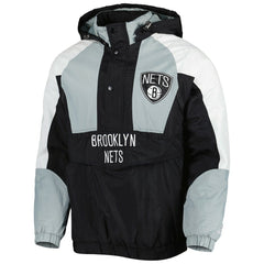Black Brooklyn Nets Starter Body Check Raglan Hoodie Half-Zip Jacket | NBA