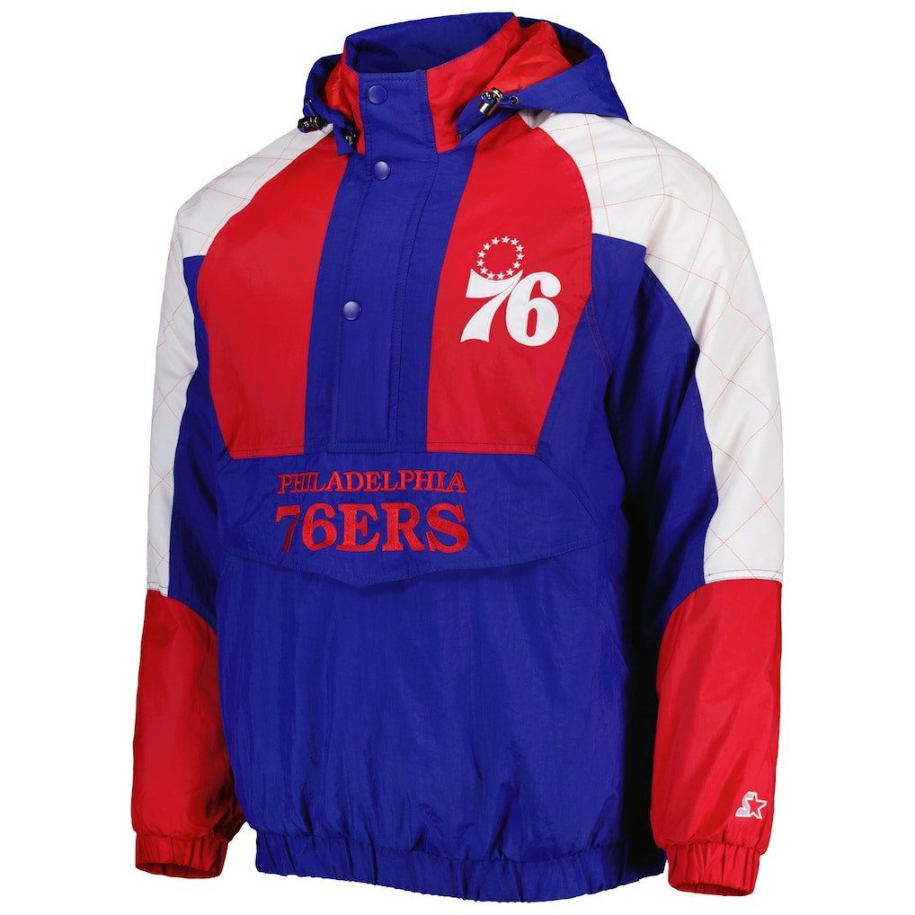 Royal Philadelphia 76ers Starter Body Check Raglan Hoodie Half-Zip Jacket | NBA
