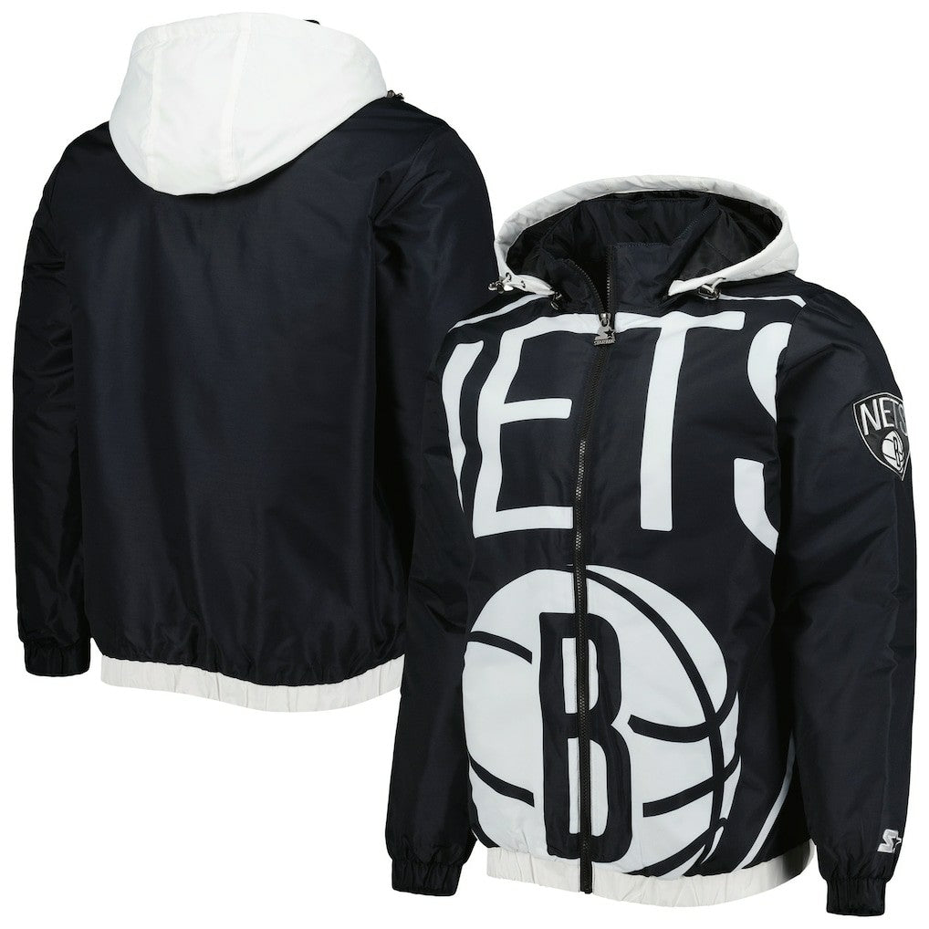 Black Brooklyn Nets Starter The Triple Double Full-Zip Hoodie Jacket | NBA