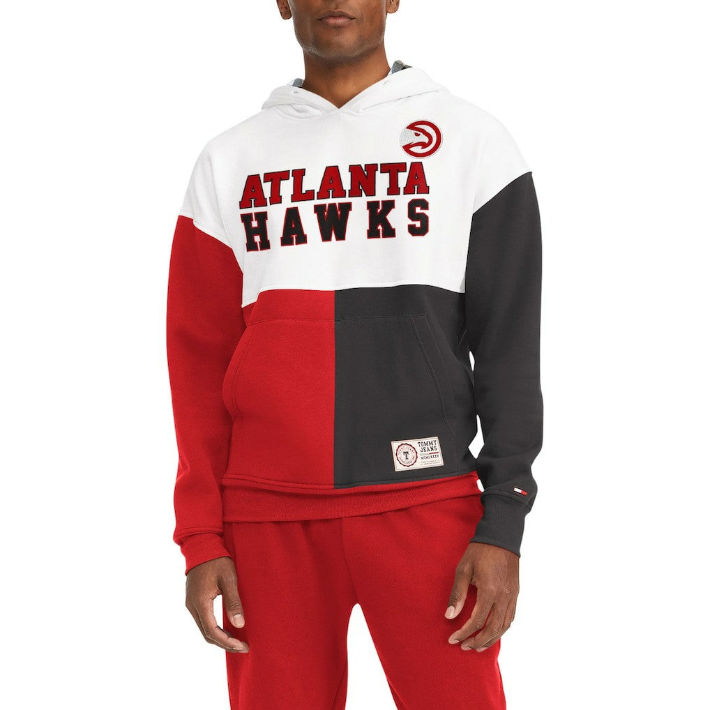White/Red Atlanta Hawks Tommy Jeans Andrew Split Pullover Hoodie | NBA
