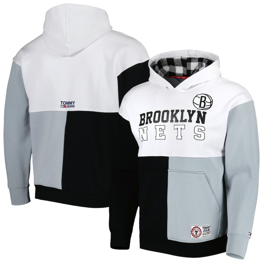 White/Black Brooklyn Nets Tommy Jeans Andrew Split Pullover Hoodie | NBA