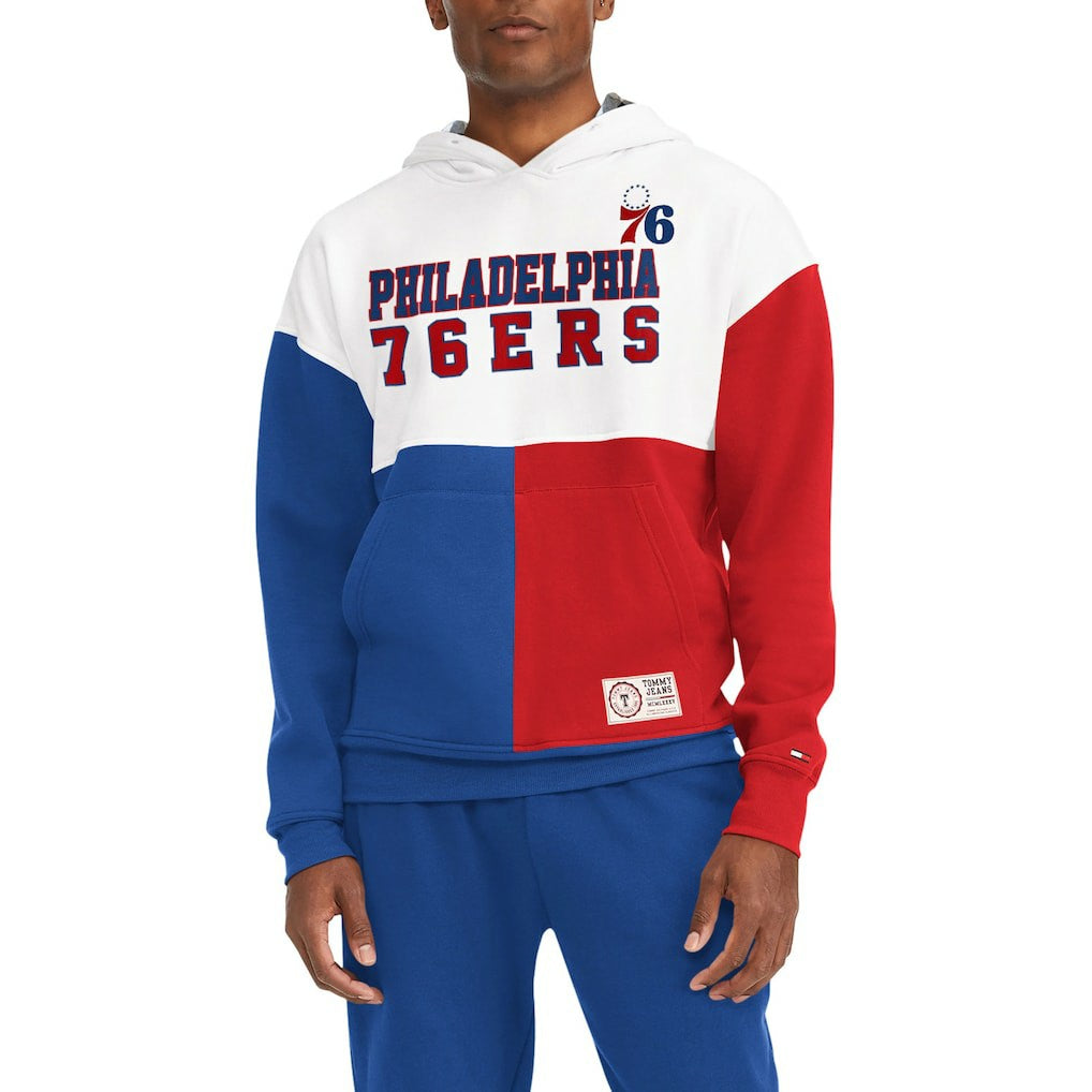 White/Red Philadelphia 76ers Tommy Jeans Andrew Split Pullover Hoodie | NBA