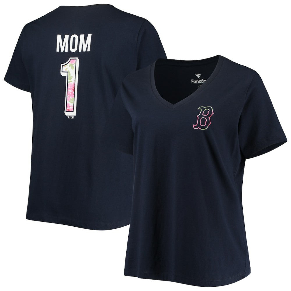 Boston Red Sox Women's Plus Size #1 Mom 2-Hit V-Neck T-Shirt - MLB T-shirts