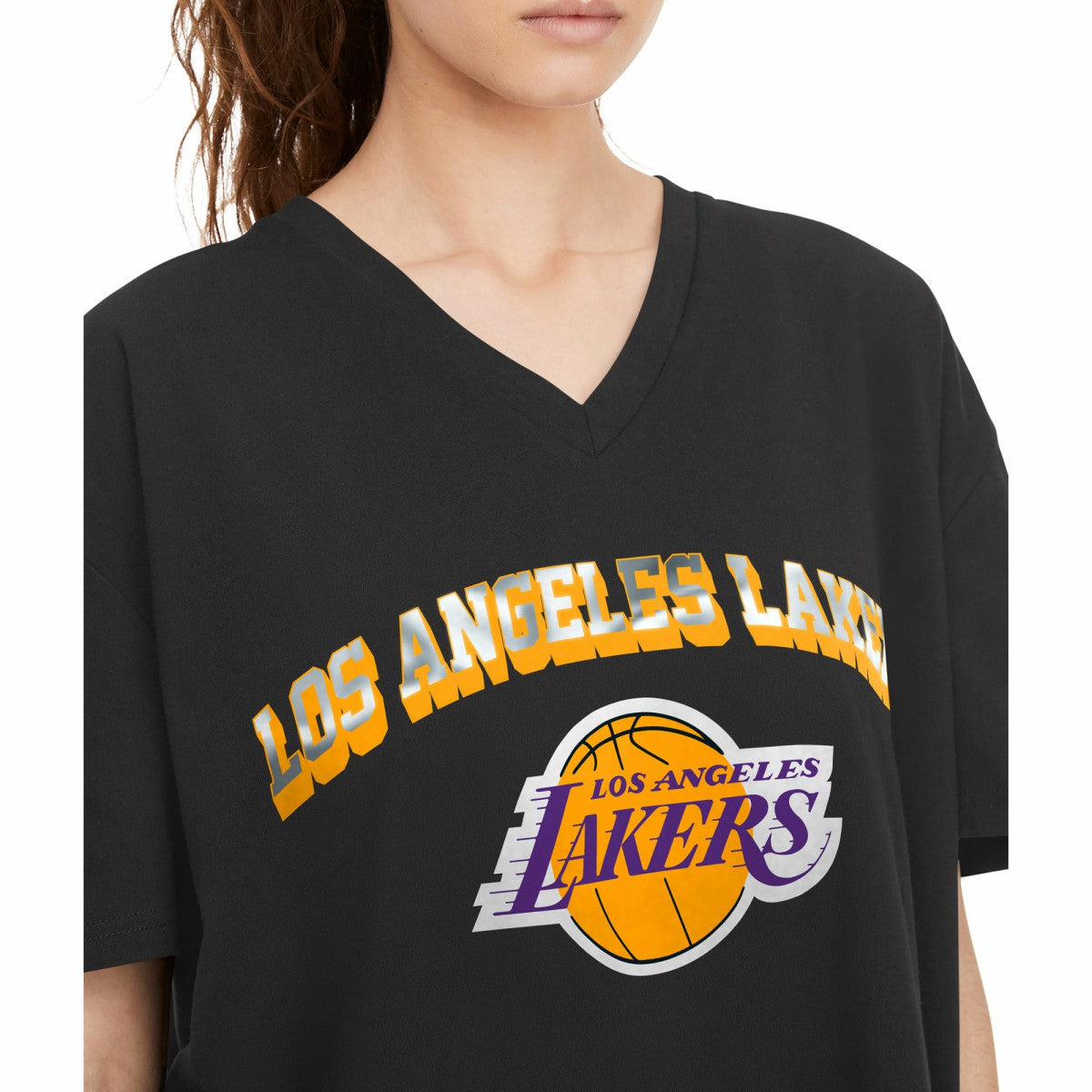 Black Los Angeles Lakers Tommy Jeans Women's Ashley V-Neck T-Shirt | NBA