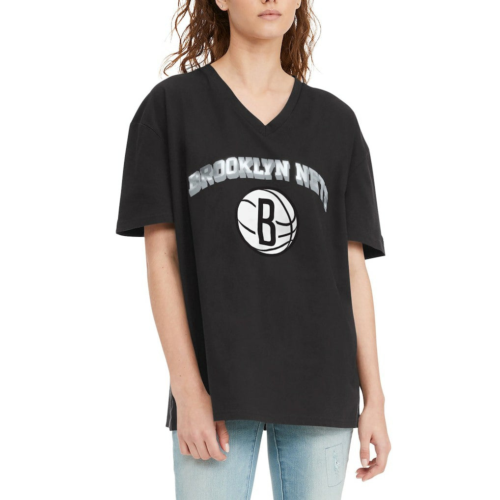Black Brooklyn Nets Tommy Jeans Women's Ashley V-Neck T-Shirt | NBA