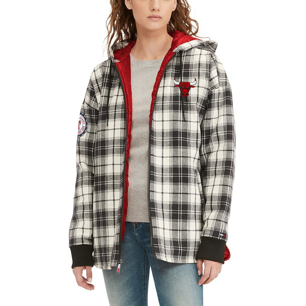 Black/Cream Chicago Bulls Tommy Jeans Women's Molly Flannel Full-Zip Hoodie | NBA