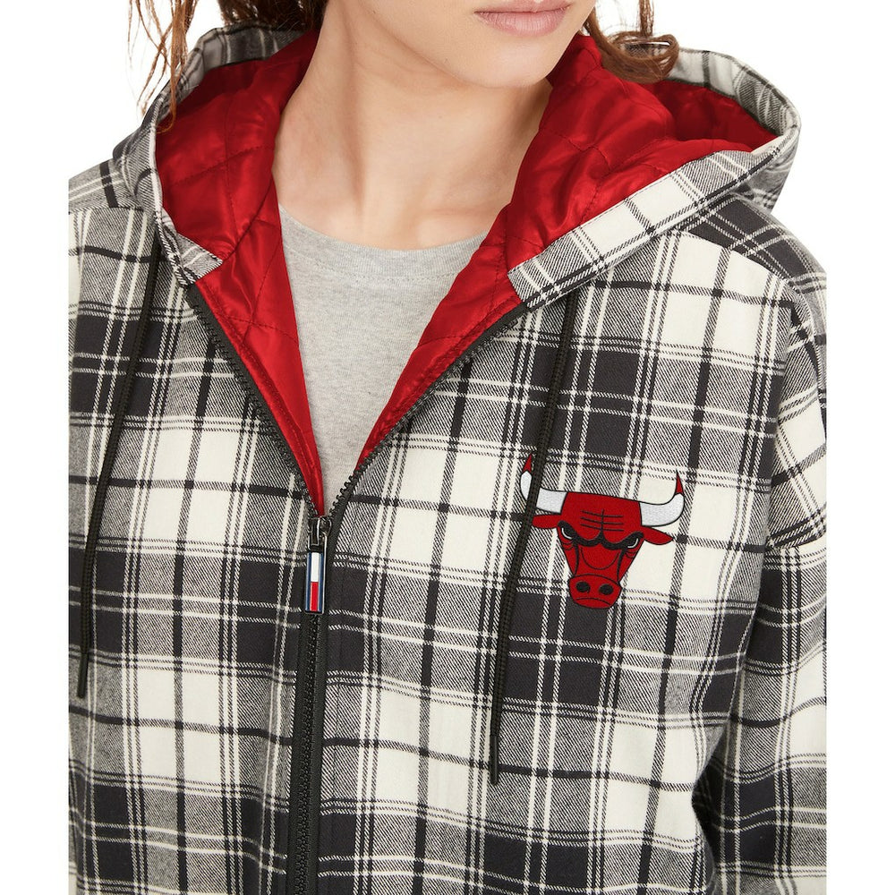 Black/Cream Chicago Bulls Tommy Jeans Women's Molly Flannel Full-Zip Hoodie | NBA