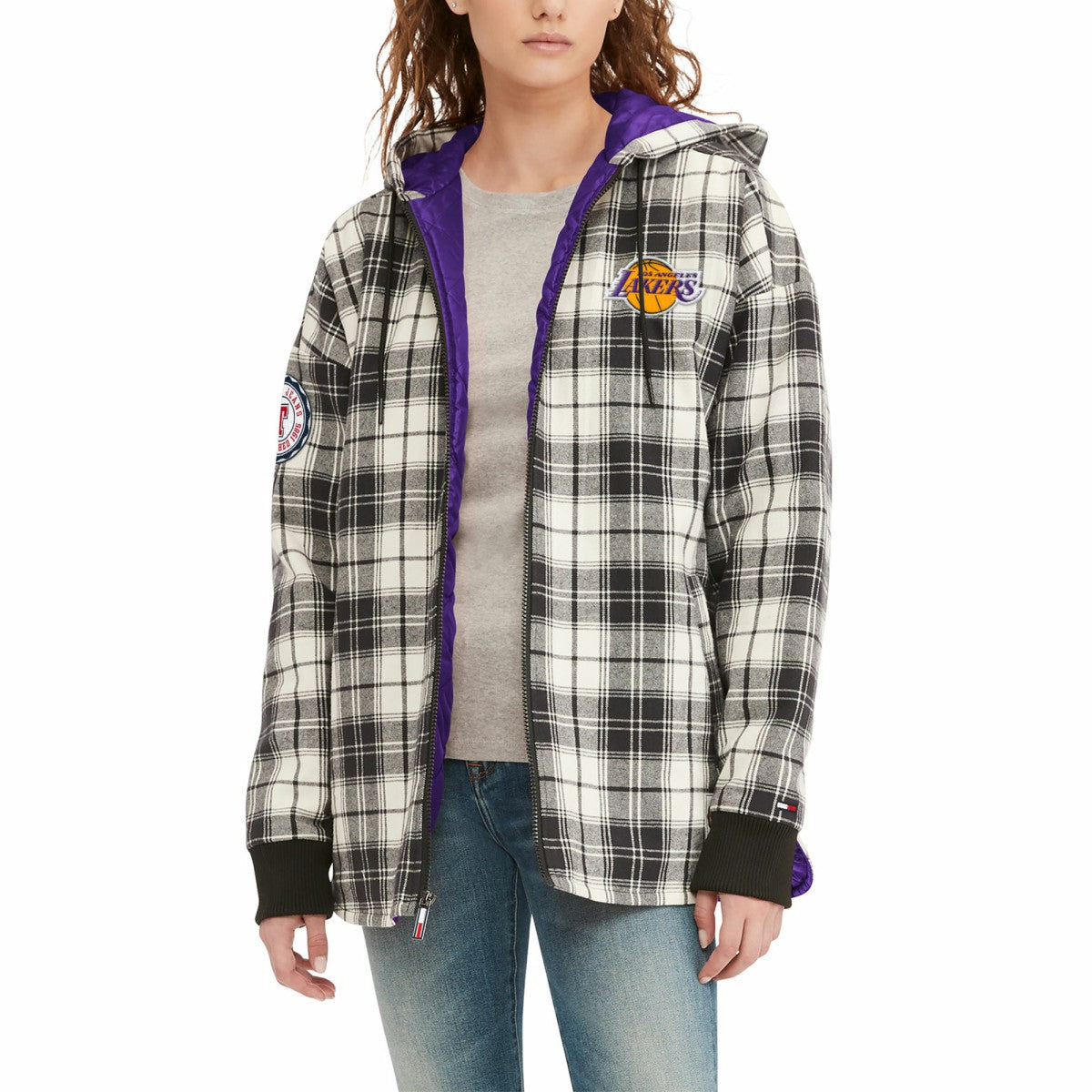 Black/Cream Los Angeles Lakers Tommy Jeans Women's Molly Flannel Full-Zip Hoodie | NBA