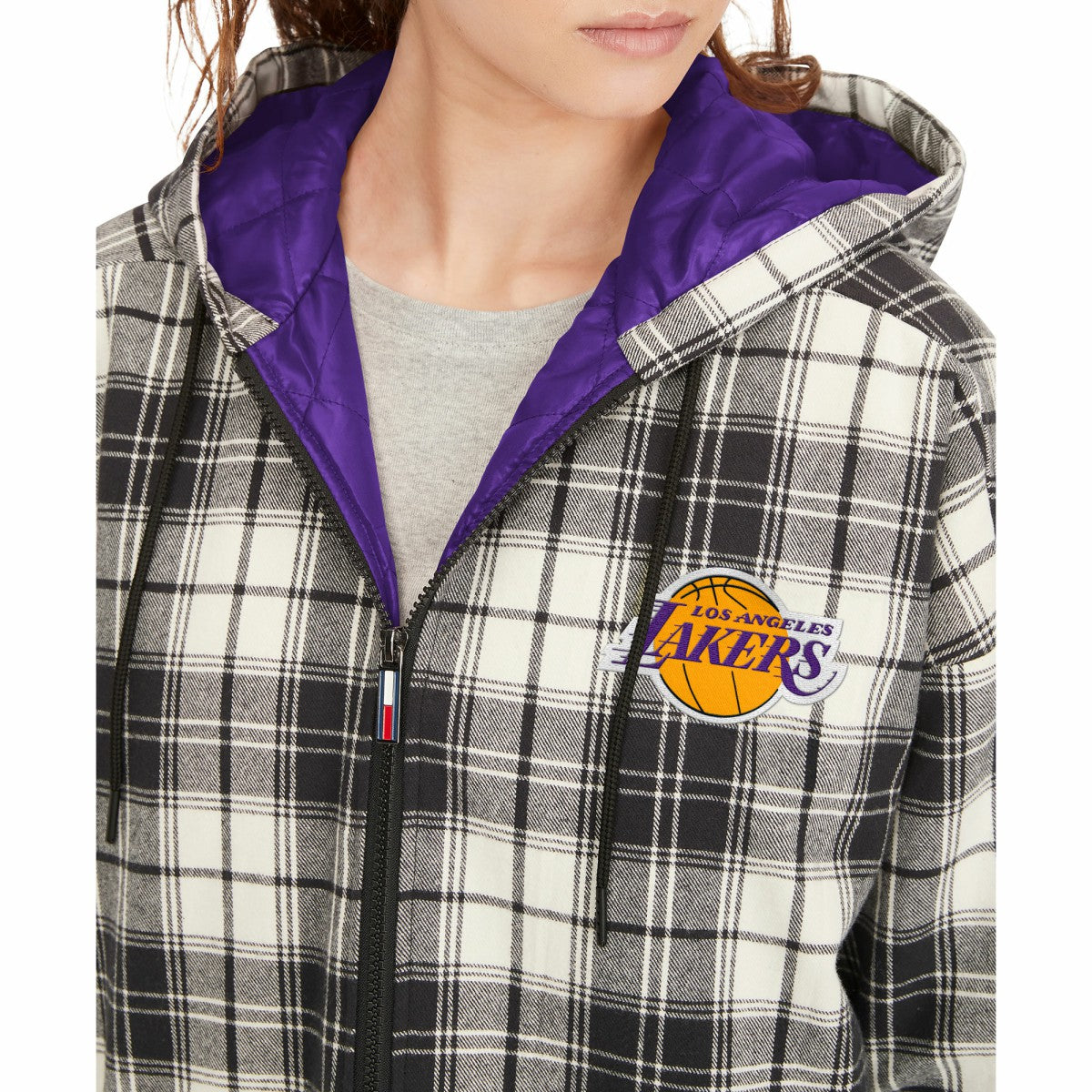 Black/Cream Los Angeles Lakers Tommy Jeans Women's Molly Flannel Full-Zip Hoodie | NBA