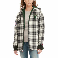 Black/Cream Milwaukee Bucks Tommy Jeans Women's Molly Flannel Full-Zip Hoodie | NBA