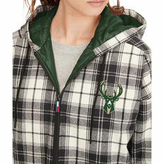 Black/Cream Milwaukee Bucks Tommy Jeans Women's Molly Flannel Full-Zip Hoodie | NBA