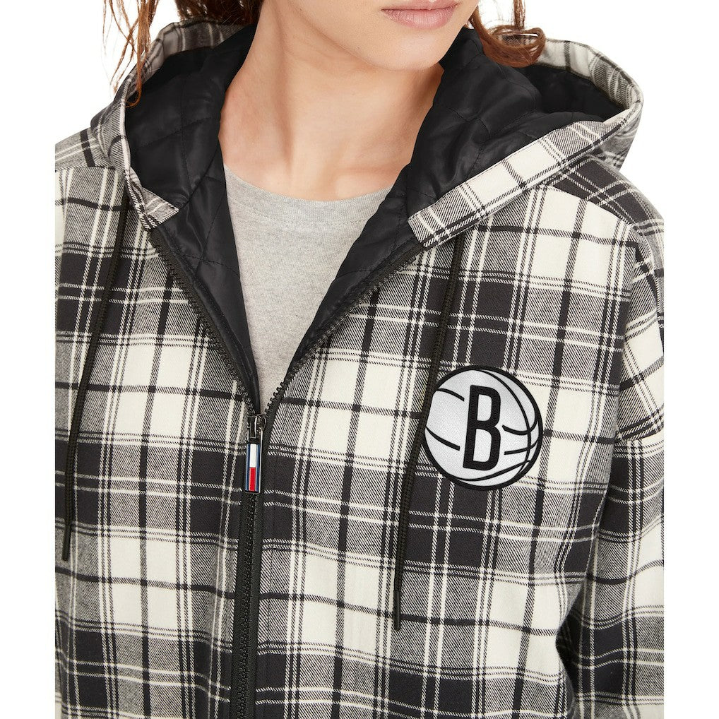 Black/Cream Brooklyn Nets Tommy Jeans Women's Molly Flannel Full-Zip Hoodie | NBA